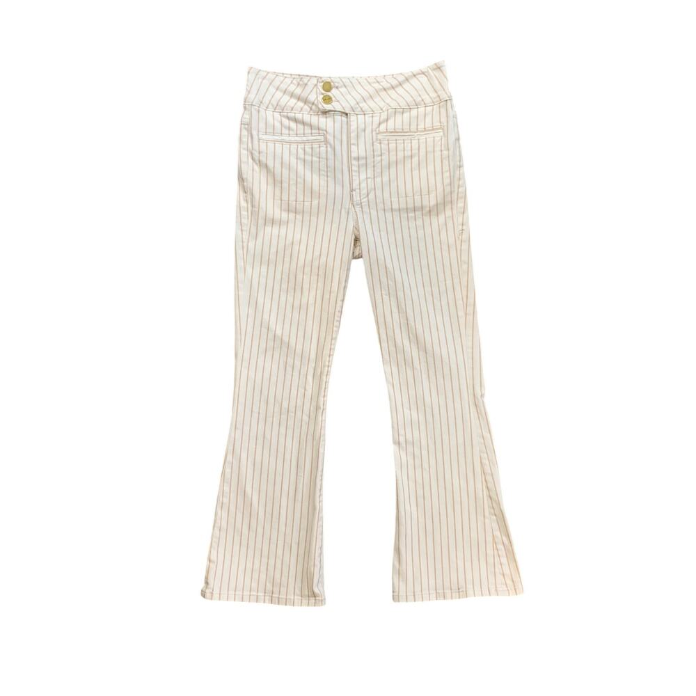 Frame Jeans Womens 27 White Beige Le Hardy Flare Stripe Stretch Cropped Denim